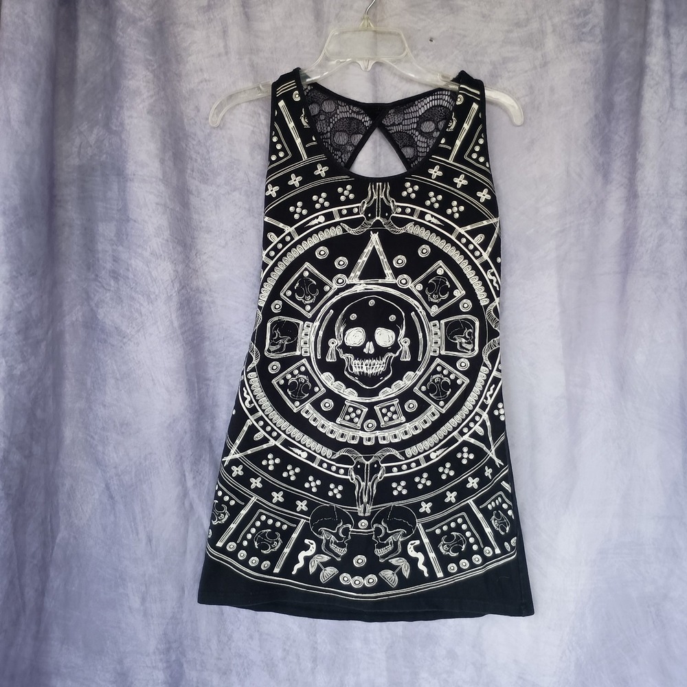 Jawbreaker Gothic Skull Print Tank Dress Black Lace Back